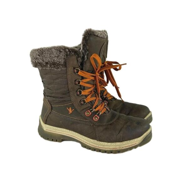 Santana Canada Maldine Winter Boots US 9 Womens Fur Trim Brown Lace-Up Boot - Picture 1 of 15
